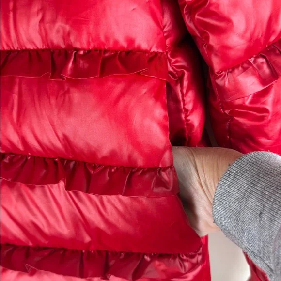 Michael Kors Red Ruffle Down Jacket EUC Size Small Pockets Holiday Christmas - Picture 7 of 16